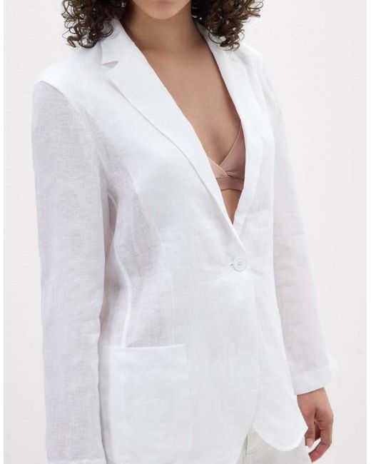 Intimissimi White The Pure Linen Plain-Weave Linen Jacket