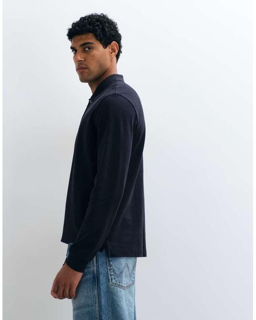 ARKET Blue Pure Cotton Long Sleeve Polo Shirt for men