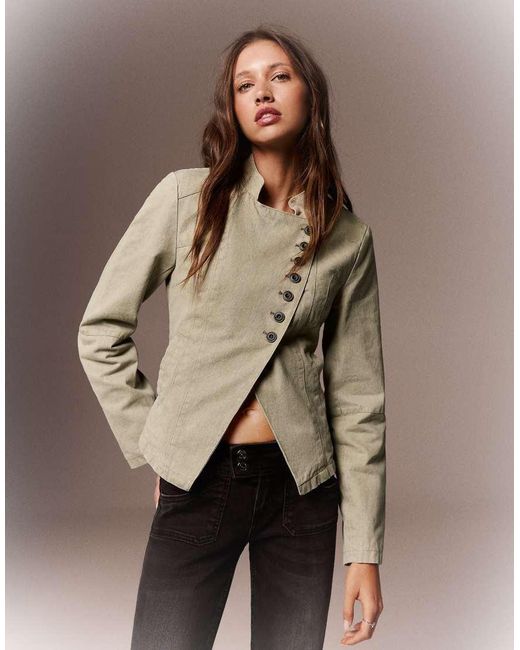 Bershka Brown Double-Breasted Button-Up Blazer