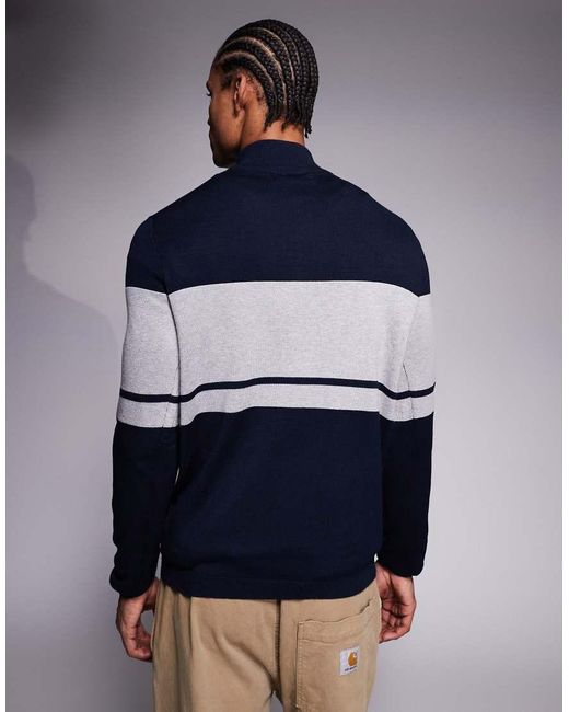 River Island Blue Half Zip Jumper With Blocked Detail for men