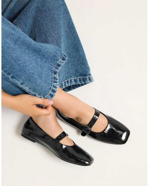 Yours Clothing Black Wide Fit Patent Mary Jane Flats