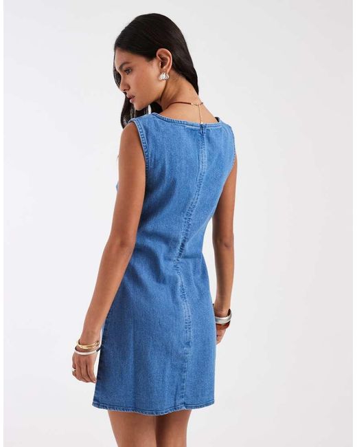 Vero Moda Blue Sleeveless Cinched Waist Denim Mini Dress