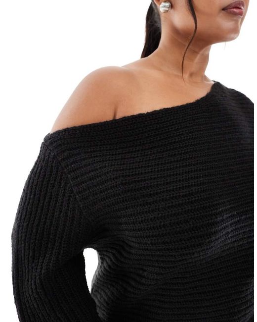 ASOS Black Asos Design Curve Knitted Off The Shoulder Slouchy Jumper