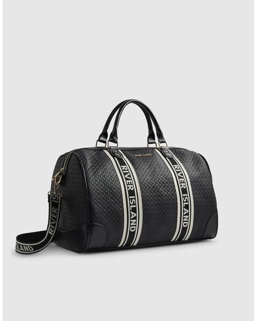 River Island Black Webbing Front Monogram Barrell Bag