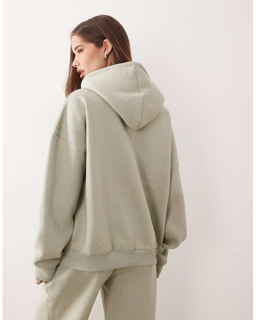 Kaiia Gray Cotton Rich Oversized Borg Logo Hoodie Co-ord