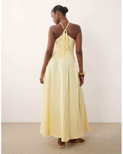 ASOS Natural Crinkle Cami Halter Midi Dress
