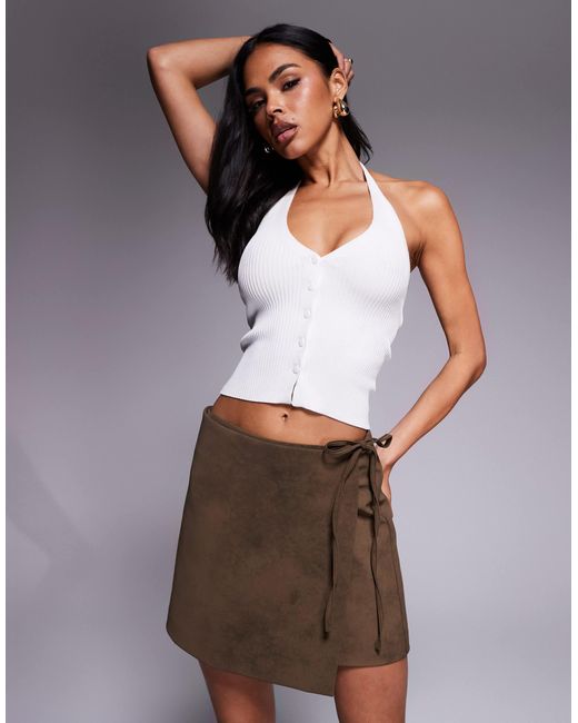 ASOS Blue Faux Suede Wrap Mini Skirt