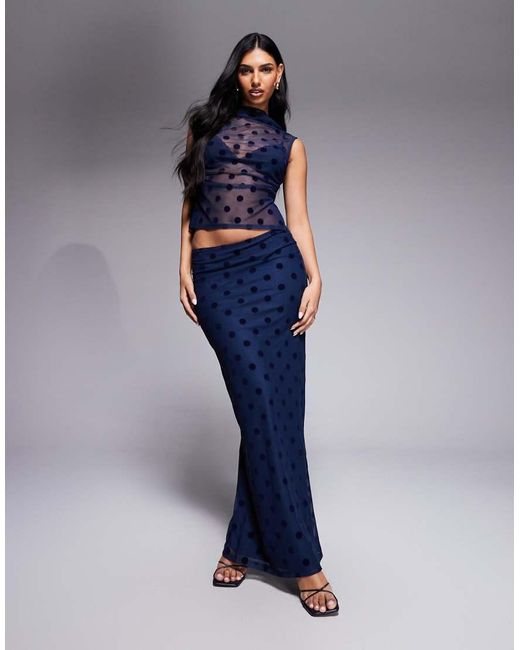 ASOS Blue Flocked Mesh Co Ord Top