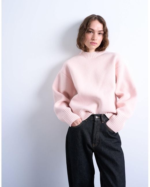 TOPSHOP Pink Knitted Chunky All Needle Clean Crew Jumper