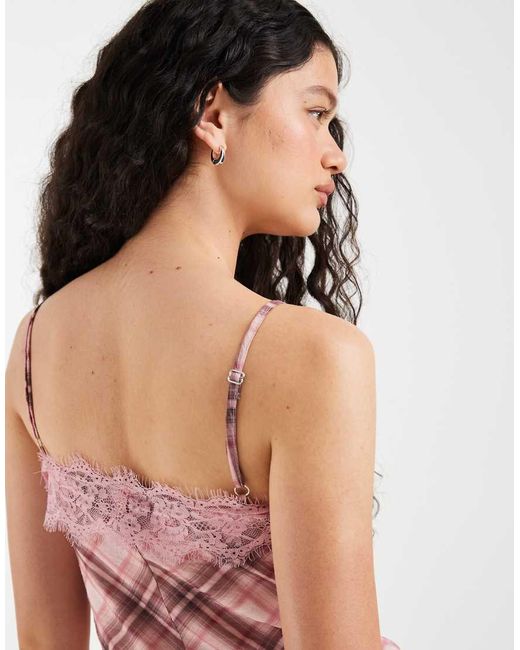 ASOS Pink Satin Dropped Waist Mini Dress With Lace Trim