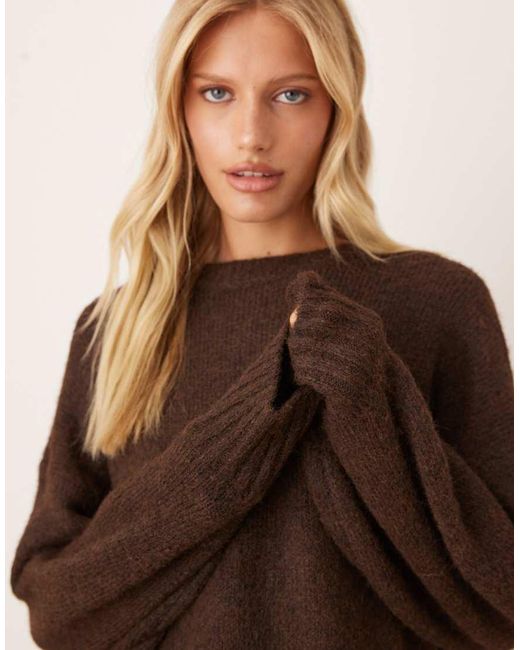 ASOS Brown Oversized Crew Neck Cocoon Fluffy Sweater