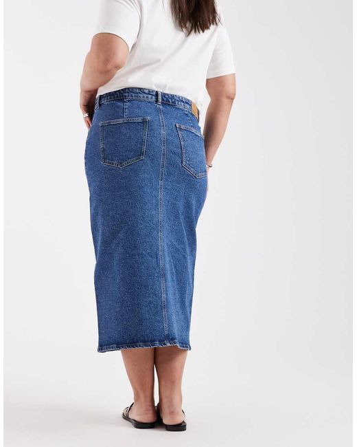 Vero Moda Blue Split Front Denim Midi Skirt