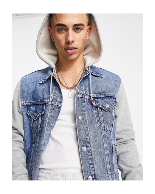 Levi's – hybrid – trucker-jeansjacke mit kapuze und ärmeln aus sweatshirt- stoff in Grau für Herren | Lyst AT