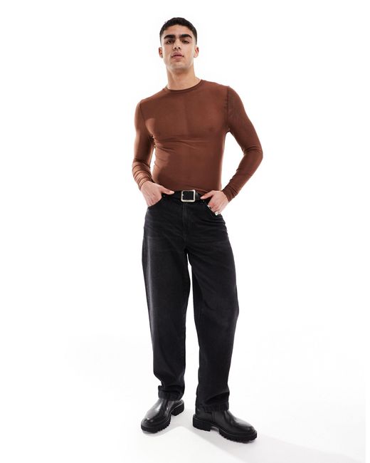 T-shirt moulant en tulle à manches longues - marron ASOS pour homme en coloris Brown