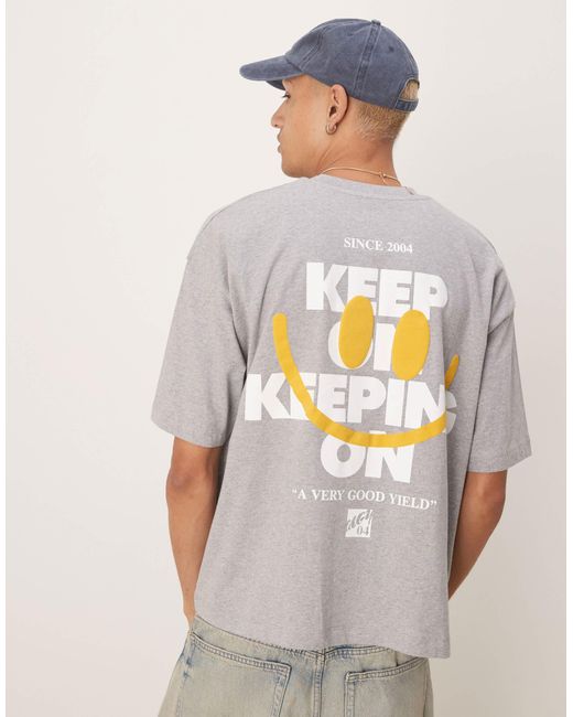 ASOS Gray Asos Boxy Oversized T-shirt With Puff Text Graphic for men