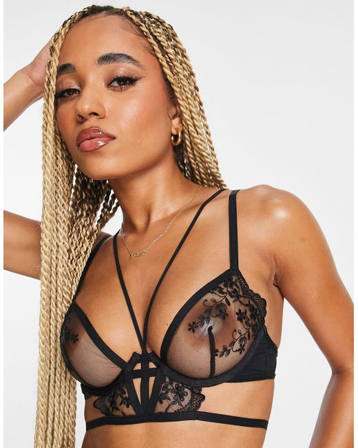 ASOS Black Phoebe Embroidered Strappy Underwired Bra