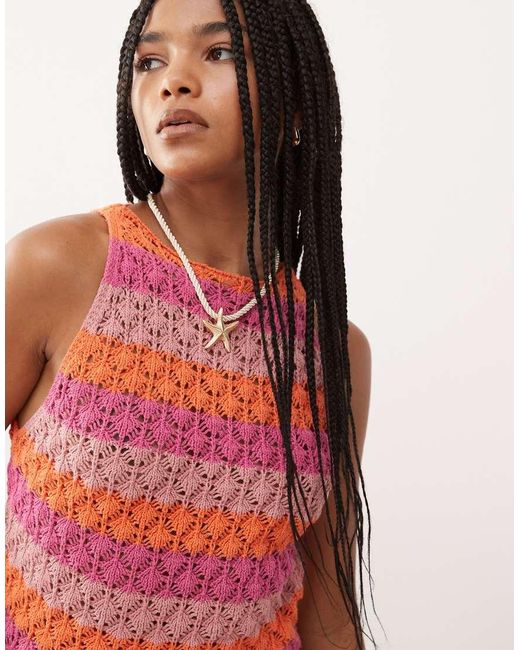 Reclaimed Vintage Red Crochet Stripe Mini Dress