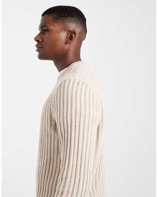 Only & Sons Regular-Fit Gebreide Gestreepte Trui Met Textuur in het White voor heren