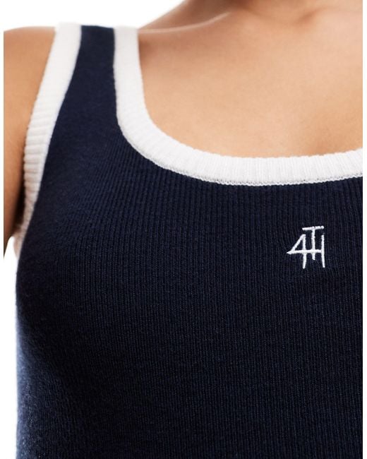 4th & Reckless Blue Premium Knitted Contrast Edge Embroidered Logo Tank Top