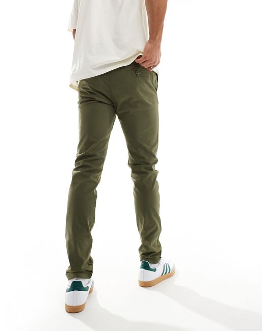 Pantalon chino ajusté - kaki foncé délavé ASOS pour homme en coloris White