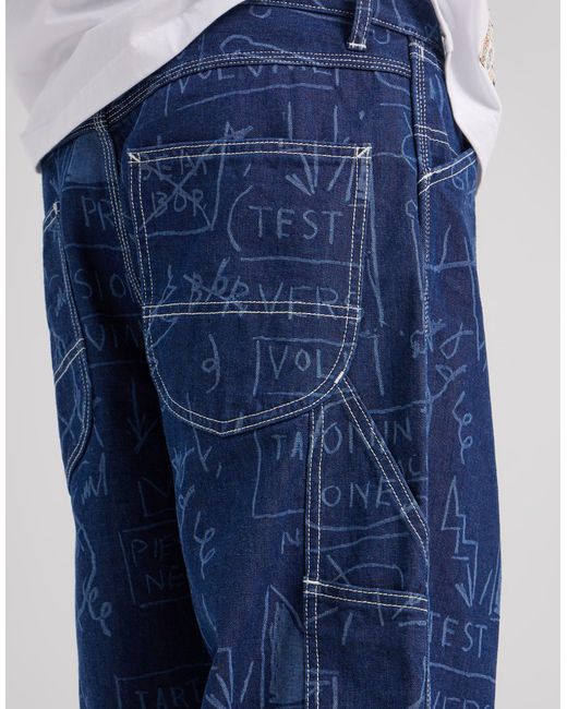 Lee Jeans Blue X Jean-michael Basquiat Capsule Scribble Print Straight Carpenter Jeans for men