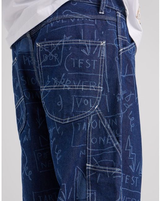 X jean-michel basquiat - capsule - jean charpentier droit à imprimé manuscrit - délavage foncé Lee Jeans pour homme en coloris Blue