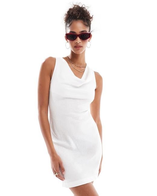 Cotton On White Haven Cowl Neck Linen Blend Mini Dress