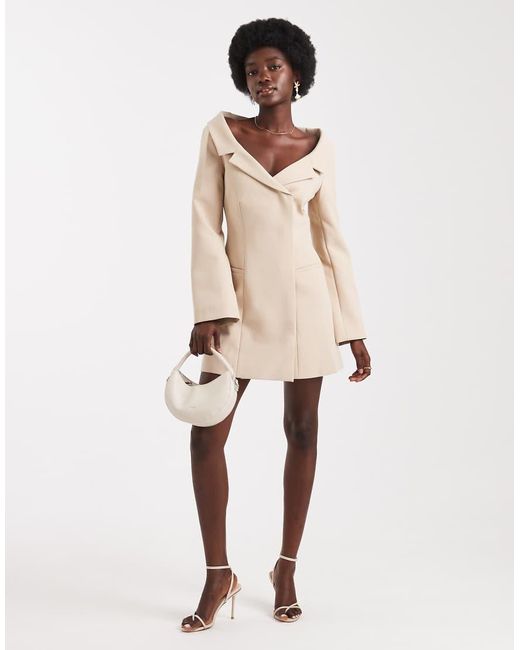ASOS Natural Off Shoulder Blazer Dress