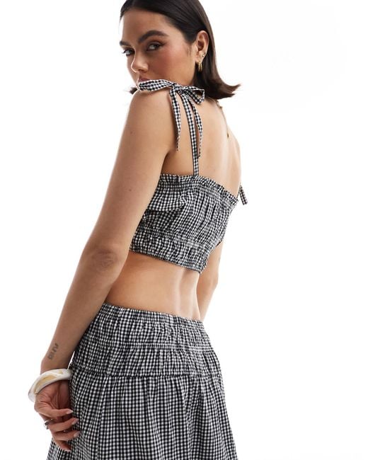 New Look Gray – gesmoktes cropped-trägertop mit -weißen vichy-karos, kombiteil