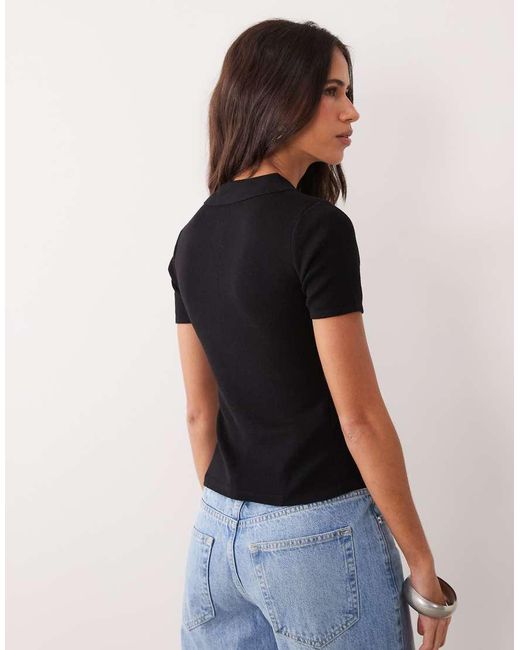 Mango Black Short Sleeve Polo Top
