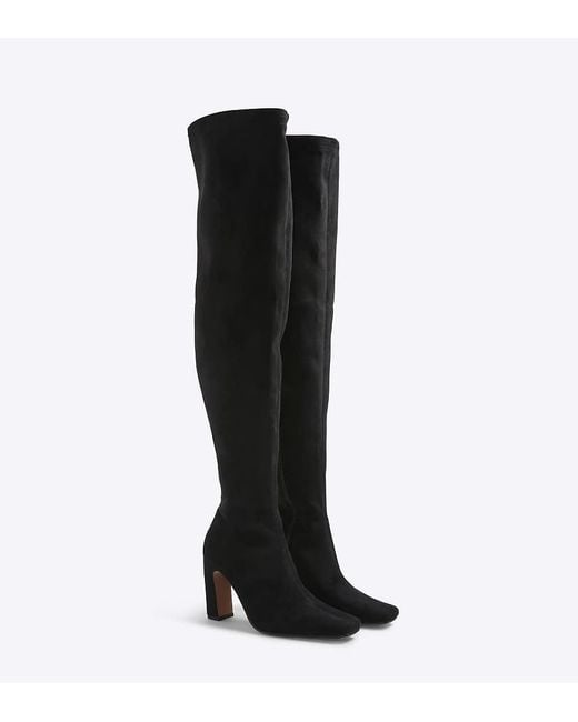 River Island Black Wide Fit Thigh High Heeled Boots