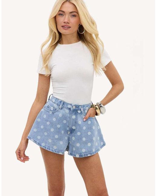 Loavies Blue Ready For Anything Light Denim Shorts With Polka Dots