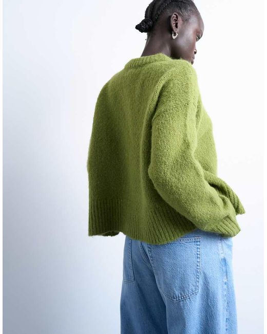 TOPSHOP Green Knitted Wool Blend Fluffy Ultimate Jumper