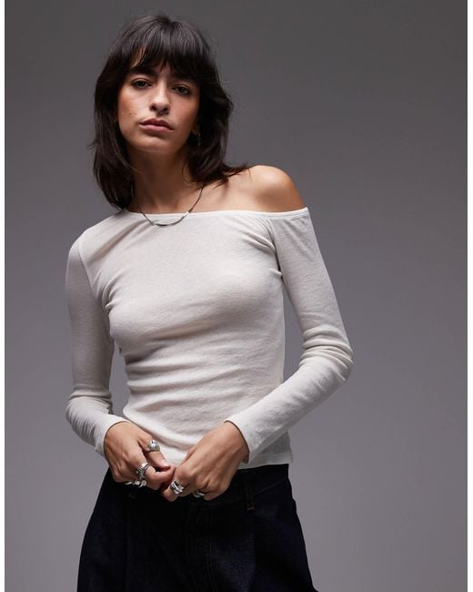 ASOS Gray Sheer Asymmetric Second Skin Top