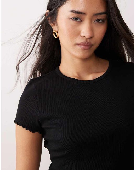Miss Selfridge Brown 2 Pack Short Sleeve Ribbed Lettuce Edge T-Shirt