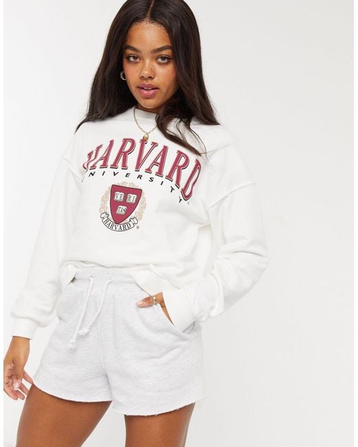 Stradivarius White Harvard Collegiate Sweatshirt