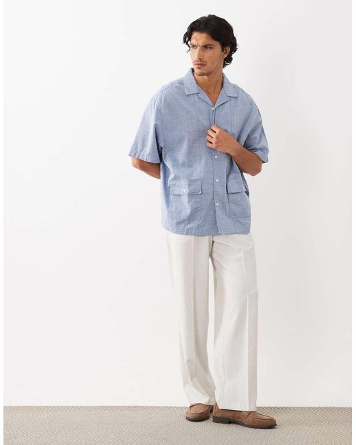 ASOS Blue Oversized Revere Stripe Shirt for men