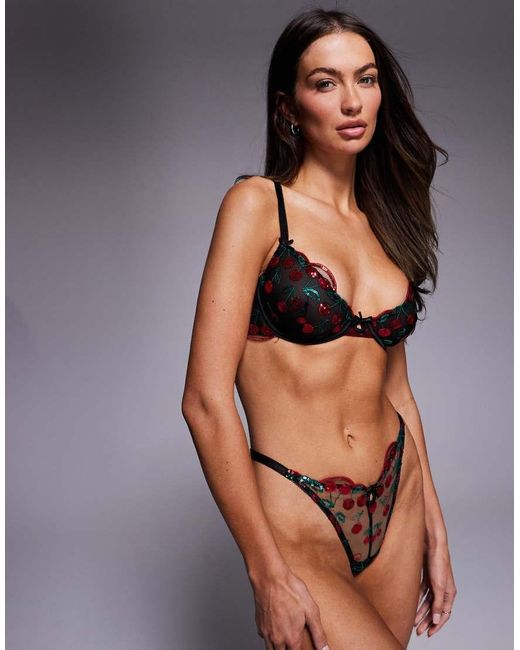 ASOS Brown Frankie Cherry Sequin Embroidery Tanga Lingerie Thong
