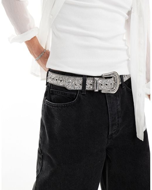 ASOS Black Faux Leather Western Belt With Crystal And Glitter for men
