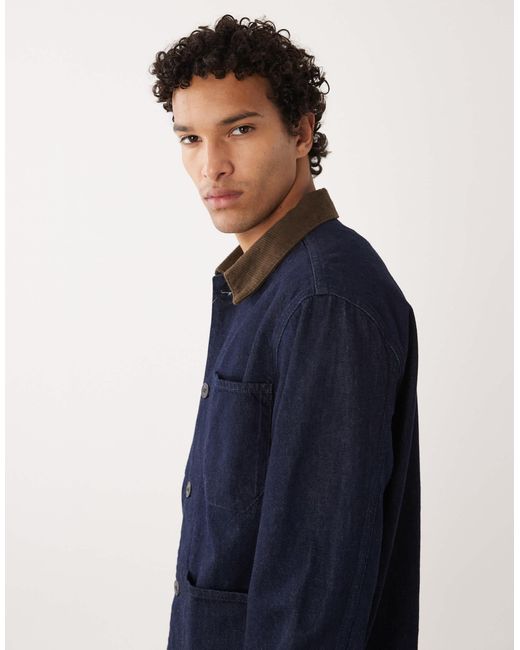 SELECTED Blue Contrast Collar Denim Jacket for men