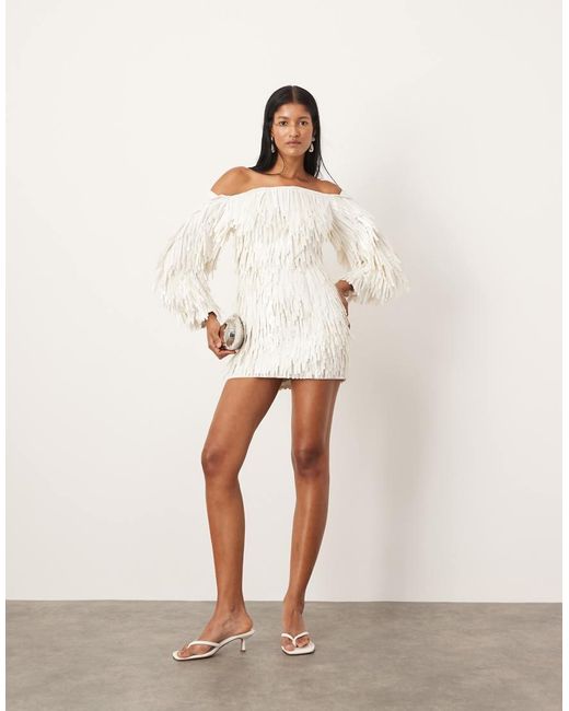 Asos embellished mesh fluted sleeve smock mini dress hot sale