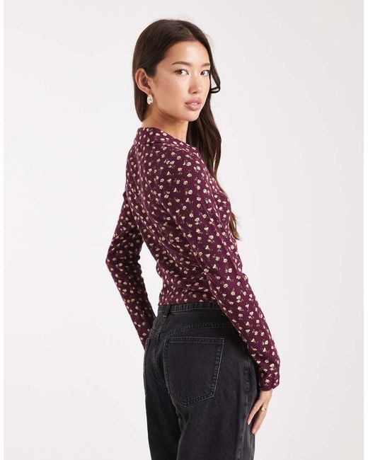Miss Selfridge Red Long Sleeve Polo Top