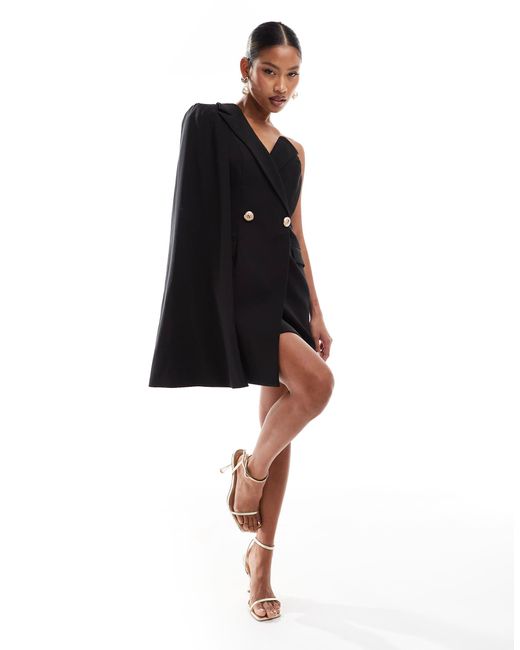 Lavish Alice One Shoulder Cape Blazer Dress in Black Lyst
