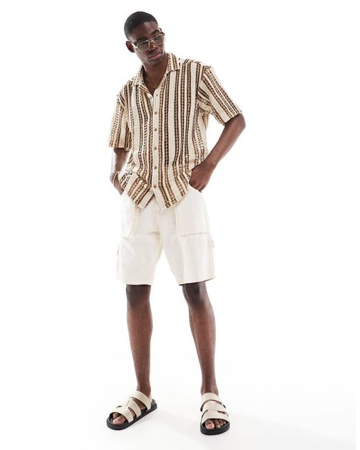 Camisa Beis A Rayas Marrones De Croché De -Blanco Only & Sons de hombre de color Metallic