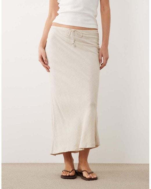 New Look Natural Linen Blend Bias Midi Skirt