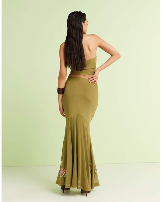 Falda Larga Verde De Corte Sirena Con Diseño Bordado De (Parte De Un Conjunto) ASOS de color Green