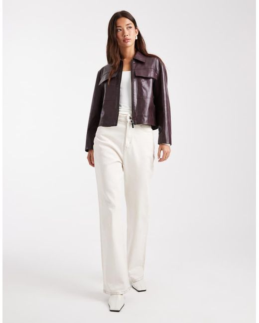 French Connection Brown Pu Cropped Boxy Jacket