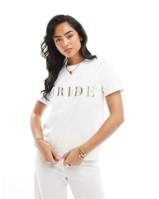 Maya White Embroidered 'Bride' T-Shirt