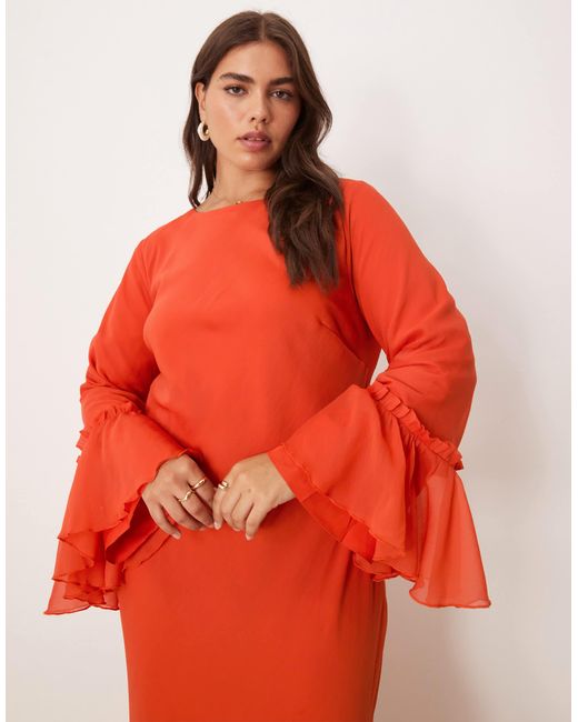 ASOS Red Asos design curve – gestuftes, langärmliges chiffon-maxikleid