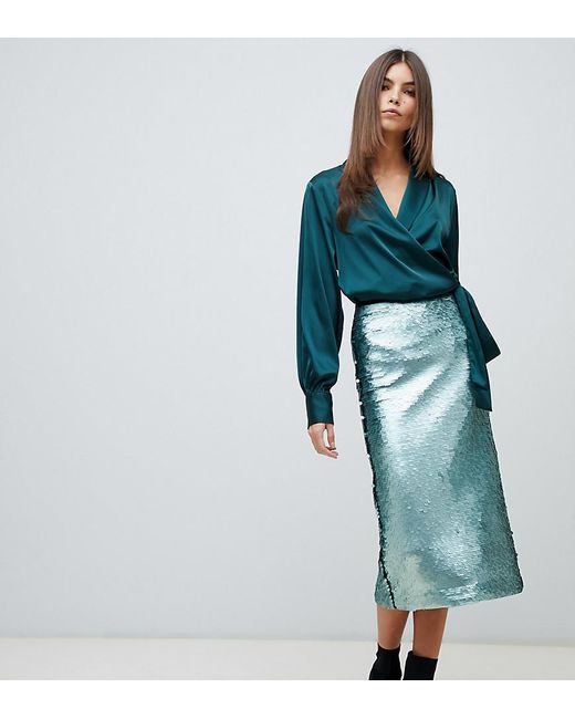 Mango Blue Sequin Detail Midi Skirt